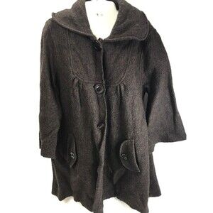 Ashley B Bernardo Cardigan Womens M Boiled Wool Jacket Brown Whimsy 3/4 sleeve